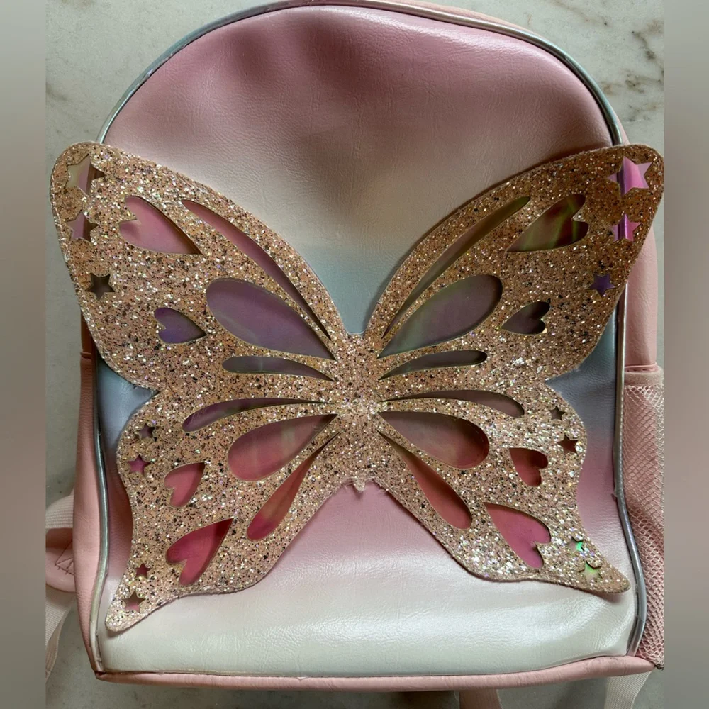 OMG Accessories Shimmering Butterfly Large Backpack, Pink | Butterfly Backpack